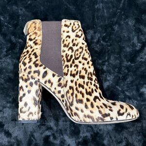 Sam Edelman Leopard Cow Hair Block Heel Ankle Boots  Pull On Women’s US 7.5